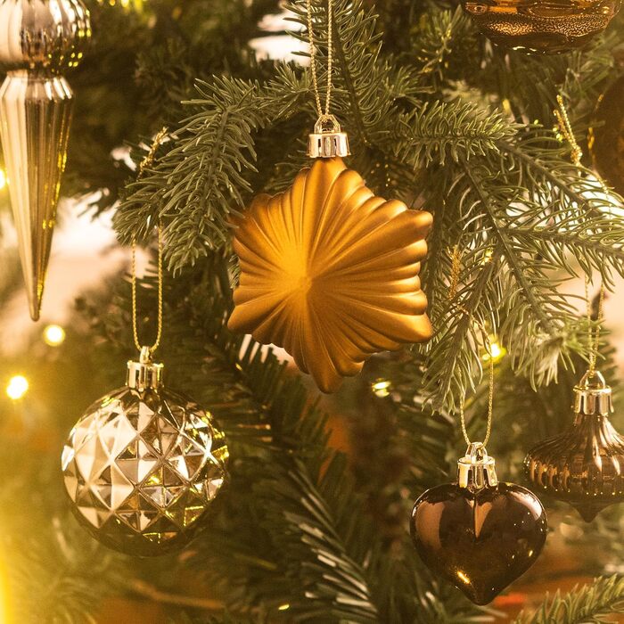 Набір прикрас для ялинки Valery Madelyn 60 шт. Ялинкові кулі бронзово-золотого кольору, міцні, з кріпленням, для новорічного декору