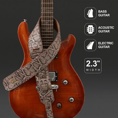 Шкіряний гітарний ремінь Nefelibata 2.3' з повним тисненням, м'яка підкладка, для бас-, електро- та акустичної гітари (Sahara Yellow Embossed) - колір Sahara Yellow (сірий)