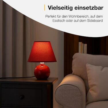 BRILLIANT Primo: стильна настільна лампа з тканинним абажуром – невелика лампа для нічного столика, спальні та вітальні – цоколь E14, вимикач – помаранчевий (червоний)