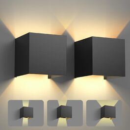 2 Pack LED Wall Light 12W, Indoor/Outdoor Aluminum Wall Lamp Adjustable Beam, 3000K Warm White Outdoor Wall Light IP54 for Living Room Bedroom Garden (White) (Black)