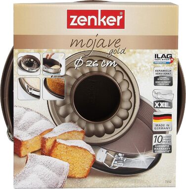 Zenker 7352 MOJAVE GOLD Springform, 26 cm Diameter – Stylish baking pan with flat and tube bottoms, Mahogany/Gold, Made in Germany