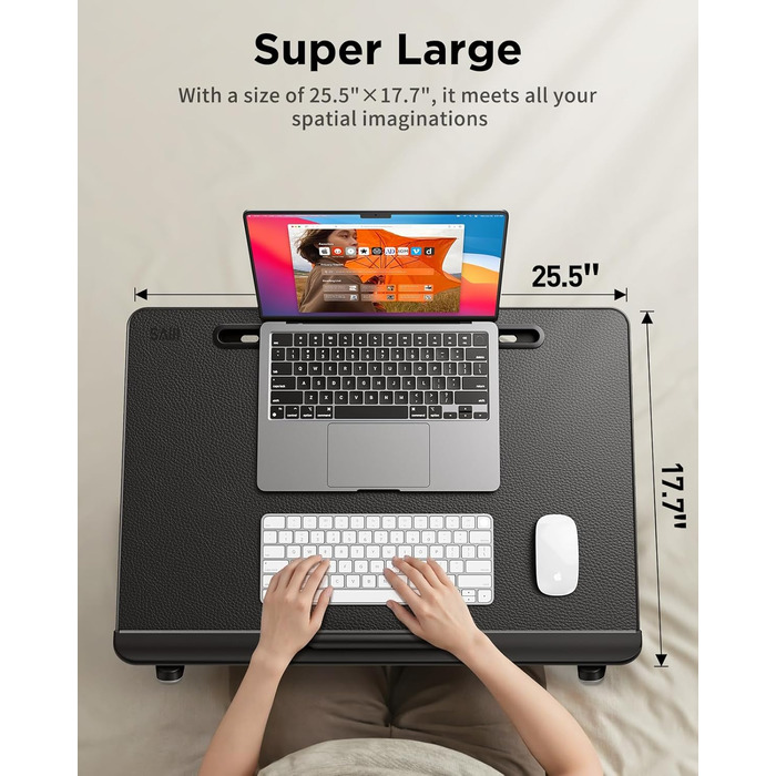 SAIJI Стіл для ноутбука [Преміум XXL Extra Groß] з регульованим підсвіткою, багатофункціональний стіл для ліжка Преміум-класу, складний стіл для ноутбука з ящиком (Темно-чорний)