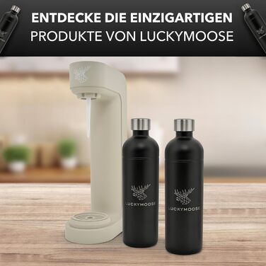 Luckymoose Infinity: Сифон для газування води з 2 пляшками з нержавіючої сталі 1.25л (пісок - 2x чорні) - економія CO₂
