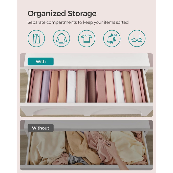 SONGMICS Set of 4 Drawer Organizers, 6 Compartments, Closet Organizer, Foldable, Clothes Organizer, 41.5 x 30.8 x 17.8 cm, for Pants, Clothing, URUS009G04 (Jelly Pink)
