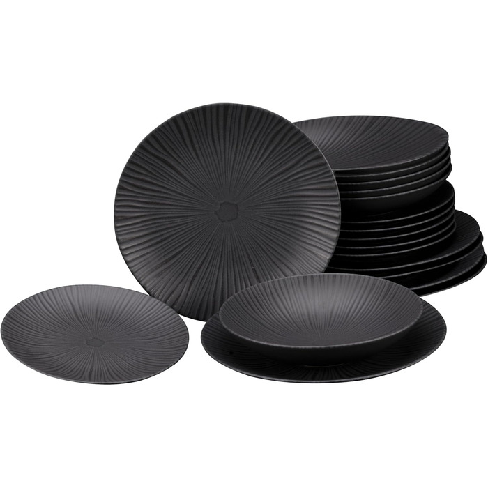 CreaTable Vesuvio Black: 24-частинний набір посуду на 6 осіб, кераміка, для дому та ресторану