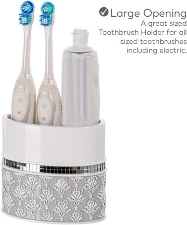 Набір аксесуарів для ванної кімнати Creative Scents Mirror Damask (6 предметів) - Дозатор для мила, мильниця, стакан, тримач для зубної щітки, кришка для серветок, сміттєвий кошик (сірий та білий)