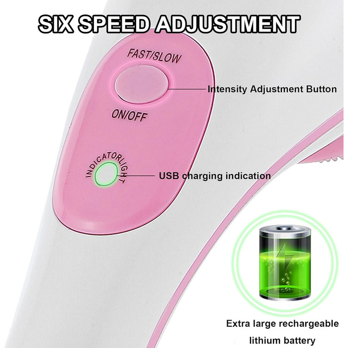 Electric Body & Face Cleansing Brush with 5 Brush Heads - USB Rechargeable Waterproof Exfoliating Body Brush with Long Handle for Deep Cleaning & Relaxation
