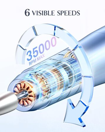 Електрична фрезерна машинка JOREST 13-в-1 бездротова, 35 000 об/хв, 6 режимів - набір для манікюру та педикюру для гелю та акрилу, для початківців, Aqua Blue