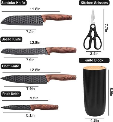 Набір кухонних ножів Justup: 6 предметів, хакі, нержавіюча сталь, професійний, з ергономічними ручками, для кухні