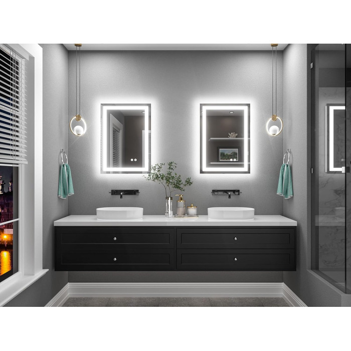 Дзеркало для ванної кімнати TETOTE з підсвічуванням 50x70 см, без рами, LED, сенсорне керування, 3 кольори, регулювання яскравості, пам'ять, 70 см x 50 см