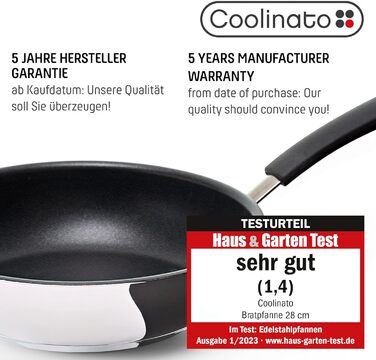 Сковорода Coolinato 28 см з антипригарним покриттям, нержавіюча сталь, для плити (газ, кераміка, електро), індукції та духовки