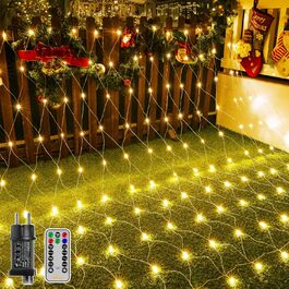 Льод-гірлянда сітчаста на 200 LED, 3x2м, тепле біле світло, з пультом, таймером, вологостійка. Підходить для декорування садів, кімнат, балконів.