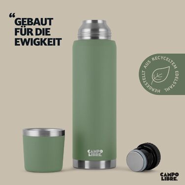 Jaco® Thermos Flask 1L, 750ml, 500ml | Thermos with Cup | Our thermos flask keeps drinks hot for at least 24 hours | The insulated flask with double-walled insulation is 100% leak-proof & made from recycled stainless steel.