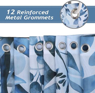 Шторка для душу Bonhause з зеленими листками та рослинами, 180 x 180 см, антигрибкова, водонепроникна, з поліестеру, придатна для прання, для ванної кімнати, з 12 гачками (180 x 180 см, 1 шт.), блакитна Евкаліптус