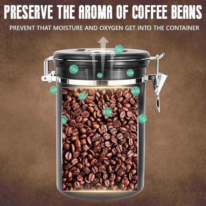 Контейнер для кави Royouzi, 1.8л, нержавіюча сталь, з ложкою, вакуумний, чорний