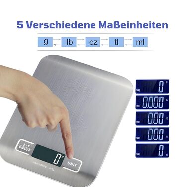 Кухонні ваги DIVID® - професійні цифрове ваги, 0,001 кг - 10 кг, LCD дисплей, функція тарування, ваги для рідини, велика поверхня з нержавіючої сталі