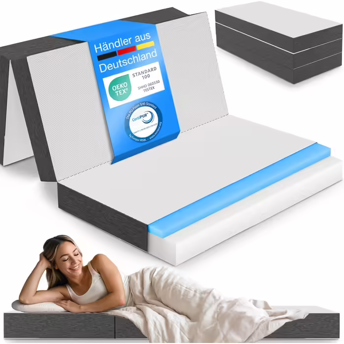 ELONEO Premium Visco Folding Mattress 75x200 cm, extra thick 15 cm, guest mattress foldable, folding mattress, foldable mattress, spinal disc cushion, travel mattress, foldable guest bed, washable folding bed Grey/White (Grey/White, 120 x 200 x 15 cm)