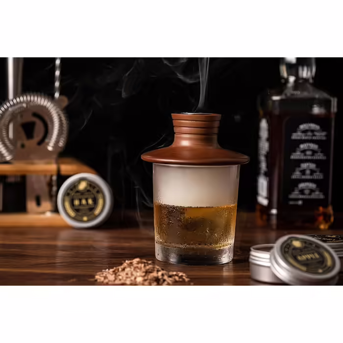 Cocktail Smoker Set with Flashlight and Aromatic Wood Shavings for Whiskey and Bourbon, Vintage Fireplace Drink Smoker Set for Whiskey, Wine, Gift for Father, Husband, and Cocktail Enthusiasts