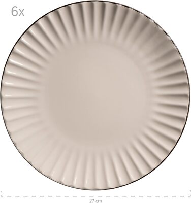MÄSER 931967 Osita Retro Tableware Set for 6 People with Wave Design, 18-Piece Round Dinnerware Set with Dinner Plates, Dessert Plates, and Muesli Bowls, Dinnerware Set, Stoneware, Cream White Combination Service
