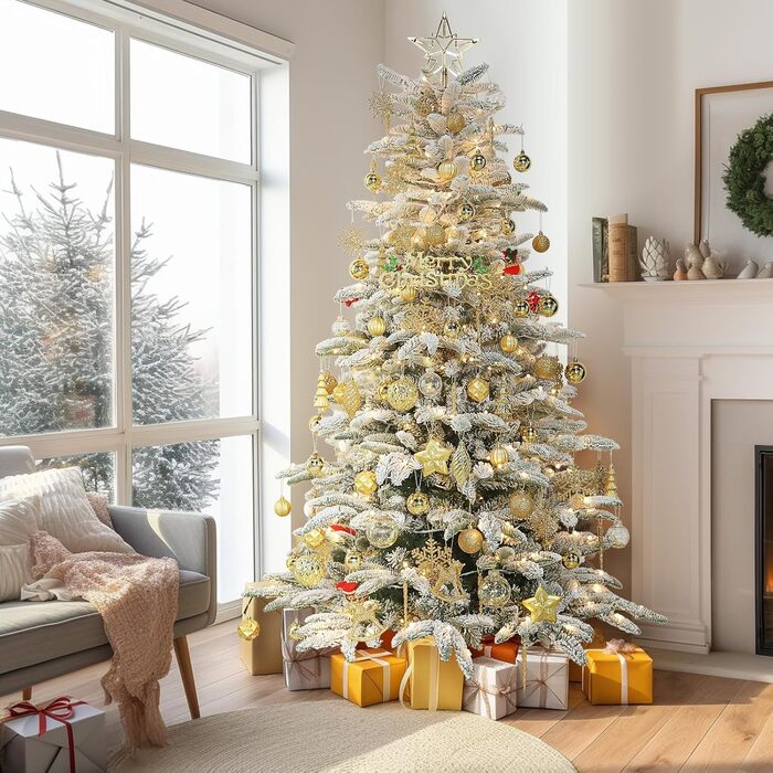 100 шт. Новорічні кулі SHareconn: набір пластикових, безпечних, різних розмірів та кольорів, для прикраси ялинки (внутрішнє та зовнішнє використання), золоті