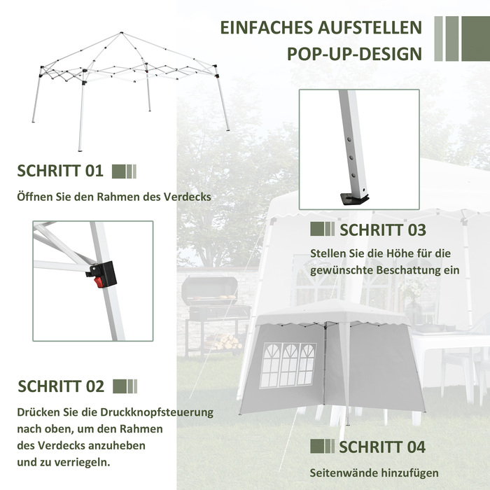 Outsunny Folding Gazebo 2.4 x 2.4m Gazebo with Adjustable Side Walls Party Tent with UV Protection, Folding Tent with Carry Bag for Garden, Balcony, Oxford, Steel, White | Aosom
