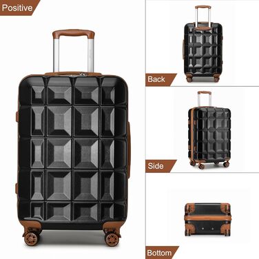 Набір валіз KONO 2 в 1: велика валіза (54 см) та косметичка, чорний/коричневий