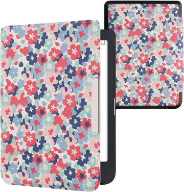 Чохол-книжка kwmobile для Tolino Shine 3 - яскравий дизайн з пастельними квітами (синій, жовтий, зелений, червоний, рожевий)