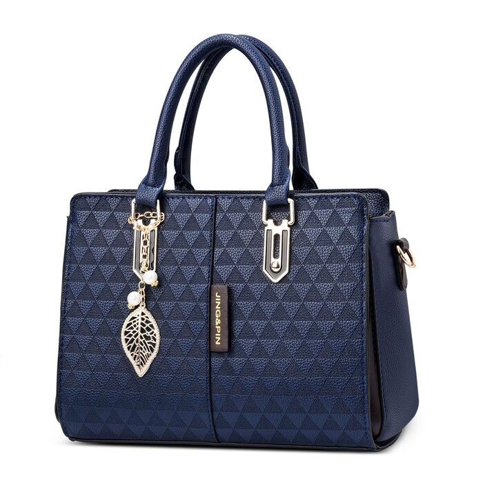 Стильна жіноча сумка-шопер Elegante з ручками та захистом від крадіжки, синя, PU шкіра, середнього розміру - для подорожей, роботи, вечірок