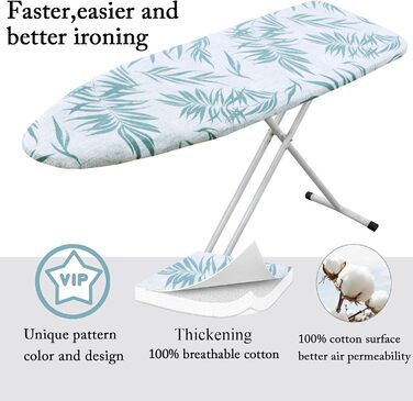 Чохол для прасувальної дошки, 140 x 50 см, великий, з бавовни, товста підкладка, простий у використанні, стійкий до подряпин, зелені листки, розмір L
