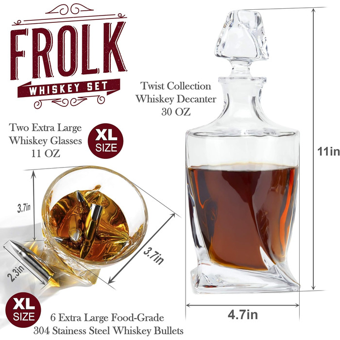 Набір для віскі: келих, шматочки льоду з нержавіючої сталі, декатер, підставки, пінцет, подарункова коробка