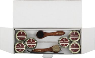 Langer & Messmer Shoe Care Set including high-quality leather care creams and horsehair brushes for effective care of your smooth leather shoes - The shoe care set for professional shoe care.