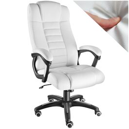 Офісний крісло tectake® з регулюванням висоти, обертання, підлокітники, функція гойдання, штучна шкіра, 12 см м'якість - білий колір