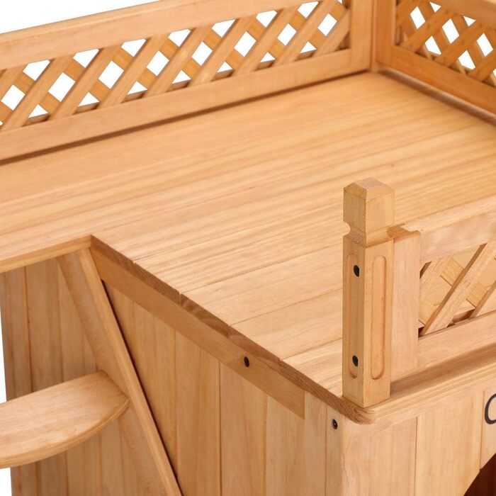 Двоярусний будиночок для котів та собак Tierhaus з дерева, сертифікат FSC®, 65x55x54 см - тераса, сходи, балкон