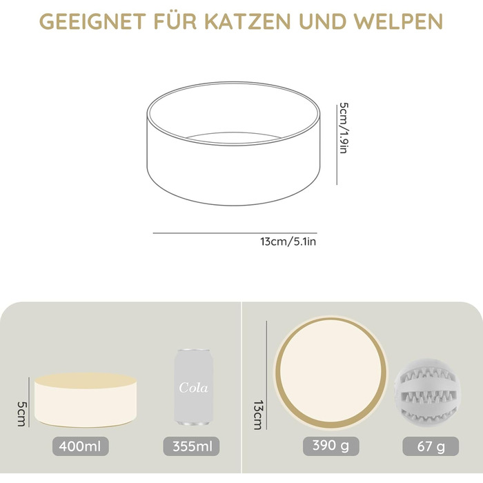 Керамічна миска для собак та котів SpunkyJunky, 400 мл, бежева