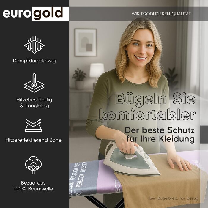 Чохол для прасувальної дошки Eurogold для парогенератора, з тепловідображаючою зоною, м'який, з гумкою по периметру, розмір M (Casual, Paris Pink)