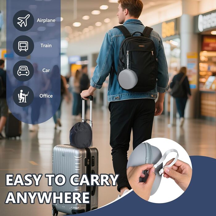 Подушка для шиї у літак, доросла, регульована, з піною з пам'яті, ергономічний дизайн, з чохлом, маскою для очей та навушниками