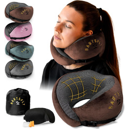 Подушка для шиї Memory Foam - Автомобільна та авіаційна, ергономічна, проти болю в шиї, для сну, для далеких перельотів, пральна (Коричнева)