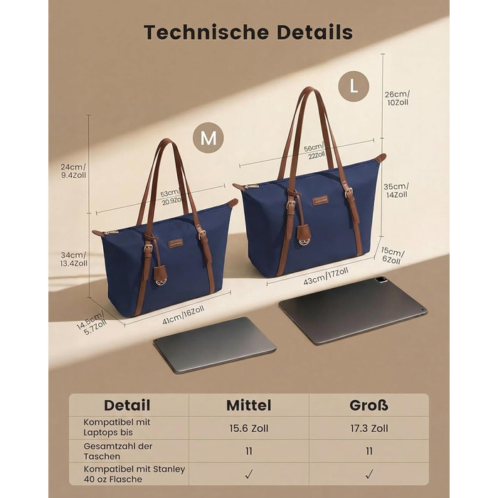 Сумка для ноутбука LOVEVOOK жіноча велика шопер для роботи, університету, школи (15.6 дюймів, синя)