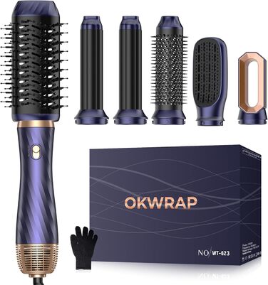 Набір для укладки волосся 6 в 1 Airstyler: фен-щітка, дифузор, плойка, для об'єму, укладки та сушіння (блакитний)