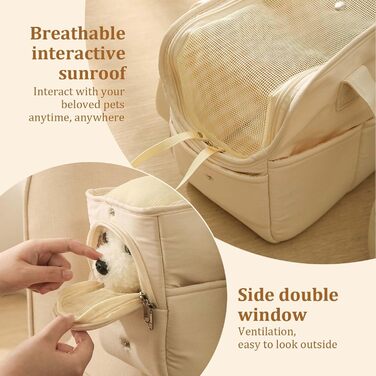 Транспортна сумка Dokeno для собак та котів до 8 кг, складана переноска для подорожей та авто, дихаюча переноска для домашніх тварин з ручками (Бежевий, 41x19x31 см)