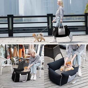 Pet Car Seat for Small Dogs - Waterproof and Washable Dog Car Seat with Storage Pockets, Detachable Safety Leash, and Thickened Memory Foam Filling, 58x56x33cm, (Black)