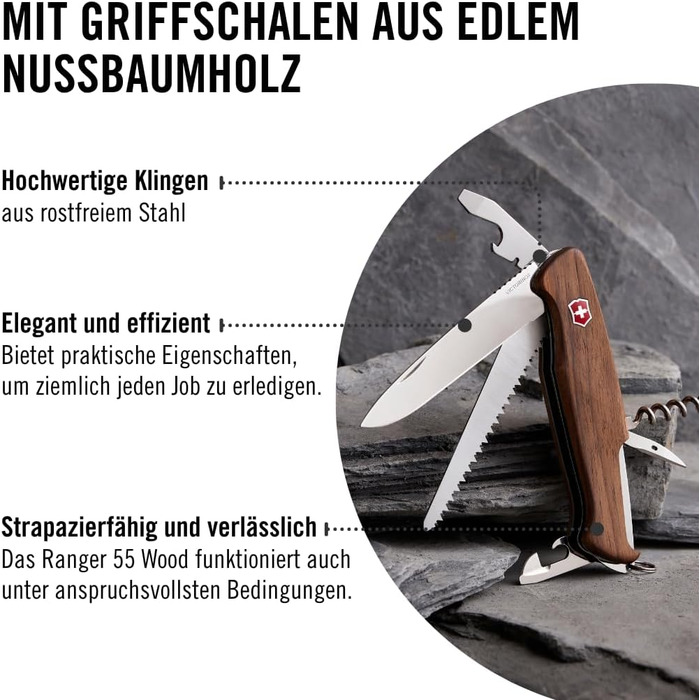 Мультитул Victorinox Ranger 55 - Швейцарський ніж, 10 функцій, з фіксатором леза та викруткою