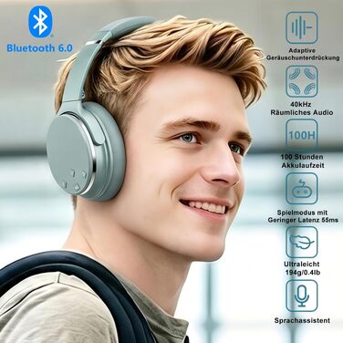 Бездротові навушники Srhythm NC25 з активним шумозаглушенням (ANC), Bluetooth, Hi-Fi звук, глибокий бас, NFC, вбудований мікрофон, складані (М'ятно-зелений)