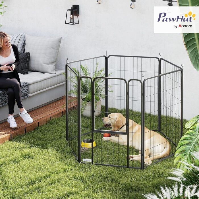 PawHut Вольєр для цуценят 6-гранний, з 6 секцій, дверцятами, захисним тентом, 100 см, для собак та котів, для дому та вулиці