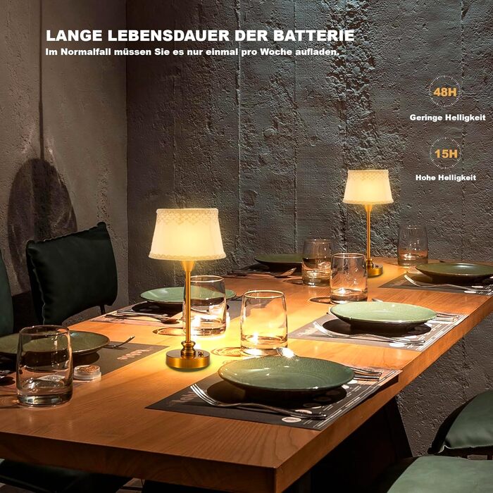 Настільна лампа OCEST з акумулятором, сенсорне керування, регулювання яскравості, для дому, кухні, тераси, їдальні (античне латунь-льон), тканинний абажур 27,5 см