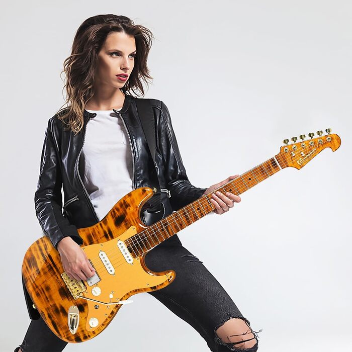 Електрогітара Rock з корпусом з ясена, 22 лади, вінтажний дизайн