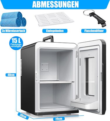 KESSER® Міні холодильник/термобокс 15L: охолодження та підігрів, портативний, 220-240V/12V, для авто, офісу, кемпінгу, чорний