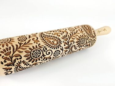 Індійська скалка з візерунком Paisley для тіста і кераміки Algis Crafts – декорована качалка для домашньої випічки