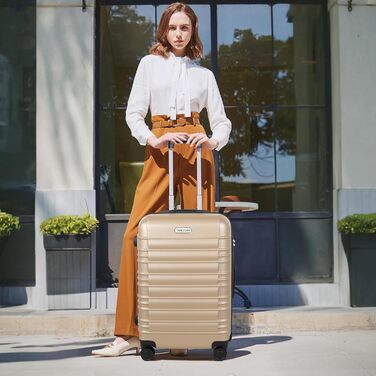 Великий валіза з ABS пластику, Trolley, валіза для подорожей з 4 колесами (360°), кодовий замок (3 цифри) та телескопічний ручка з алюмінію (XL – 95L), Колір: шампань