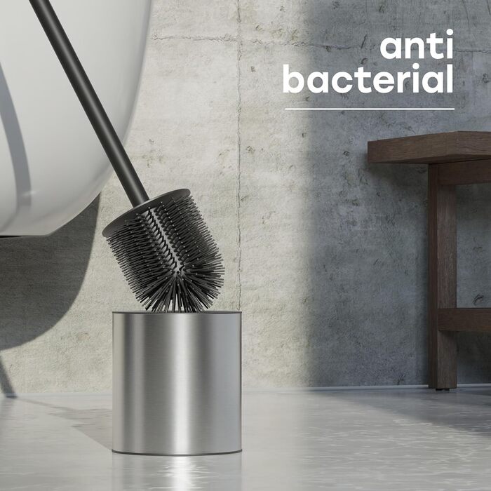 Тойлетний щітка SAVEGA з силікону та нержавіючої сталі - антибактеріальна, з тримачем, захист від бризок
